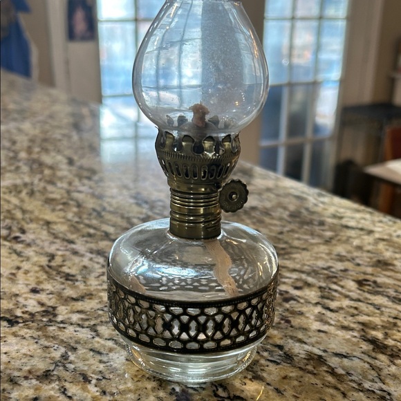 Vintage Glass Oil Lamp with Brass Accents - Picture 11 of 12